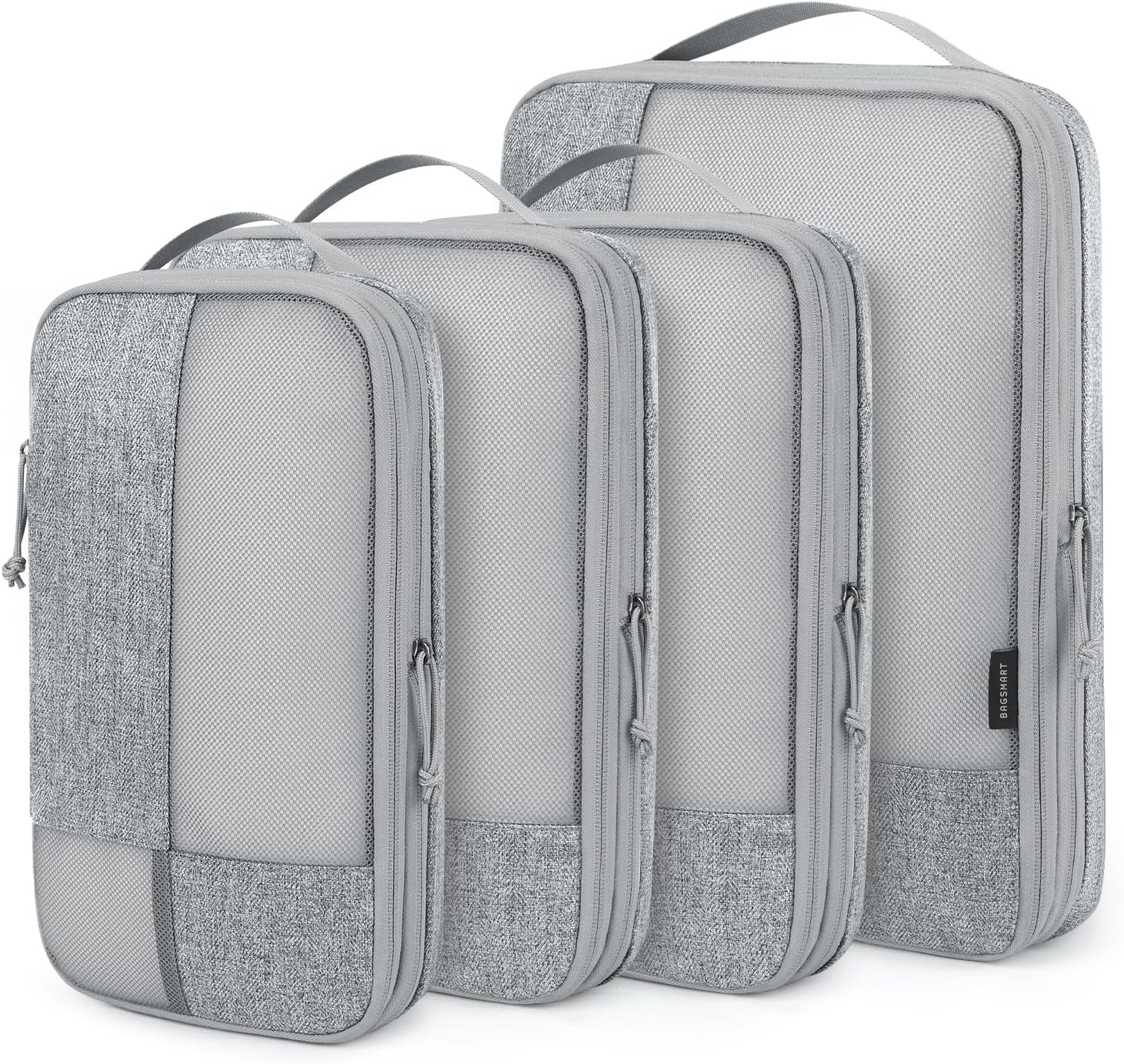 BAGSMART Compression Packing Cubes for Travel, 4 Set Travel Packing Cubes for Carry on Suitcases, Compression Travel Cubes & Suitcase Organizer for Packing with Shoe Bag Grey