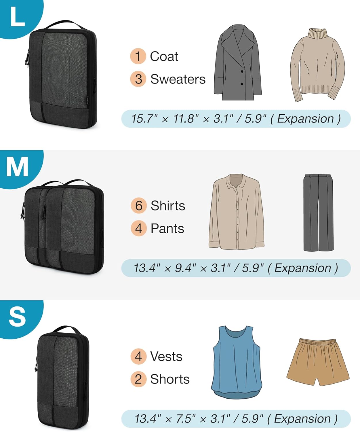 BAGSMART Compression Packing Cubes for Travel, 4 Set Travel Packing Cubes for Carry on Suitcases, Compression Travel Cubes & Suitcase Organizer for Packing with Shoe Bag Grey - Image 2