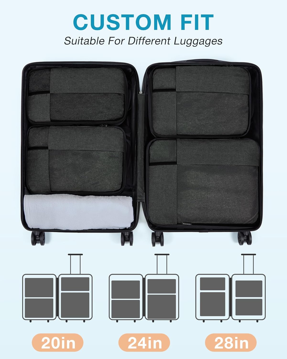 BAGSMART Compression Packing Cubes for Travel, 4 Set Travel Packing Cubes for Carry on Suitcases, Compression Travel Cubes & Suitcase Organizer for Packing with Shoe Bag Grey - Image 3