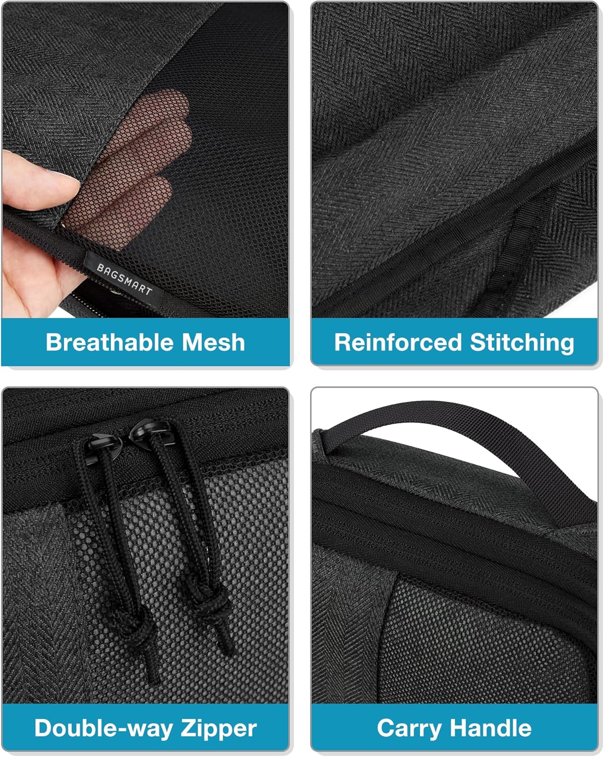 BAGSMART Compression Packing Cubes for Travel, 4 Set Travel Packing Cubes for Carry on Suitcases, Compression Travel Cubes & Suitcase Organizer for Packing with Shoe Bag Grey - Image 6