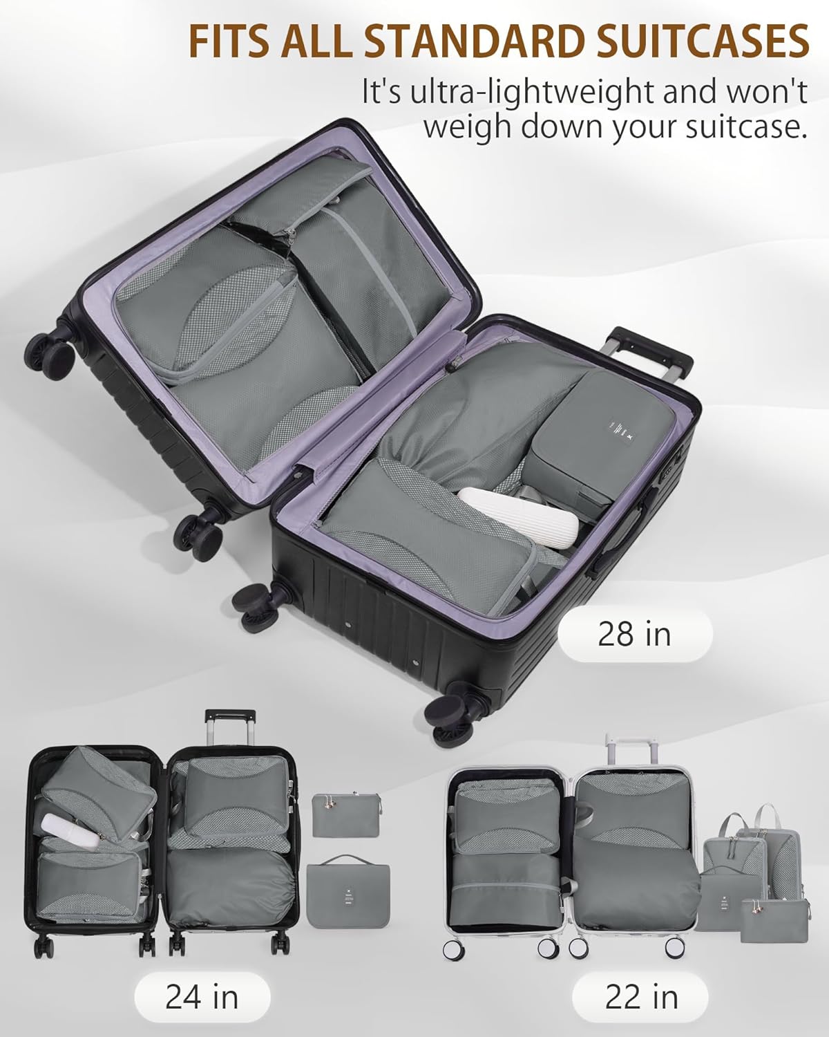 Compression Packing Cubes 10 Sets, Packing Organizers, Extensible Suitcase Organiser Bags, Travel Organizer Cubes for Travel Essentials Grey - Image 7